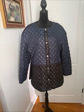 kate spade Two-Tone Navy and Black Quilted Puffer Jacket